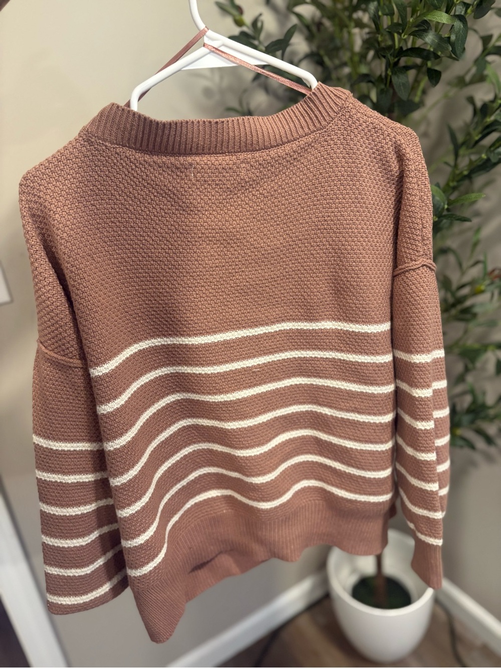 Sincerly Jules Rose Taupe Striped Button-Front Cardigan Size M - Picture 2 of 3
